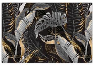 Kép - Trópusi levelek fekete és arany színben (90x60 cm)