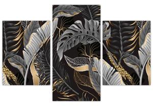 Kép - Trópusi levelek fekete és arany színben (90x60 cm)