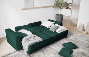 Sötétzöld szövet háromszemélyes kanapéágy Micadoni Dunas 233 cm fekete talppal
