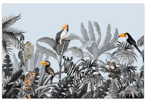 Állatok képe egy trópusi erdőben (90x60 cm)