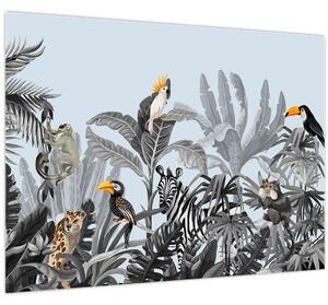 Állatok képe egy trópusi erdőben (70x50 cm)