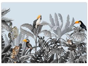 Állatok képe egy trópusi erdőben (70x50 cm)