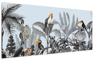 Állatok képe egy trópusi erdőben (120x50 cm)