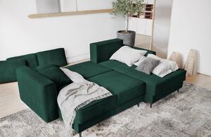 Sötétzöld szövet sarok kanapéágy Micadoni Dunas 242 cm fekete talppal, jobb