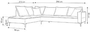 MICADONI MARRAM 296 cm-es, bézs színű szövet sarokkanapé, fekete talppal, balra