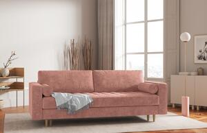 MICADONI Gobi rózsaszín szövet háromszemélyes kanapéágy 225 cm, fa talppal