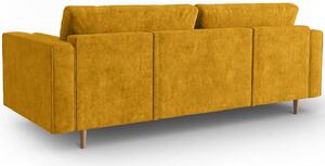 MICADONI Gobi 225 cm-es sárga szövet háromszemélyes kanapéágy fa talppal