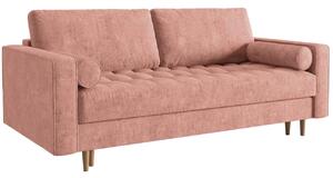 MICADONI Gobi rózsaszín szövet háromszemélyes kanapéágy 225 cm, fa talppal