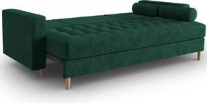 Zöld szövet háromszemélyes kanapéágy MICADONI Gobi 225 cm, fa talppal