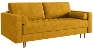 MICADONI Gobi 225 cm-es sárga szövet háromszemélyes kanapéágy fa talppal