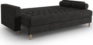 Fekete szövet háromszemélyes kanapéágy MICADONI Gobi 225 cm, fa talppal