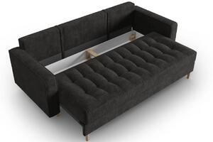 Fekete szövet háromszemélyes kanapéágy MICADONI Gobi 225 cm, fa talppal