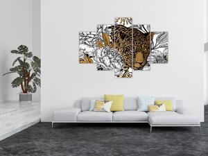 Kép - leopárd a virágok között (150x105 cm)