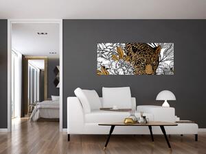 Kép - leopárd a virágok között (120x50 cm)