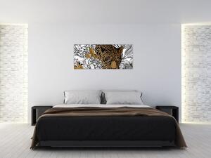 Kép - leopárd a virágok között (120x50 cm)