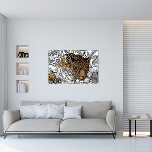 Kép - leopárd a virágok között (90x60 cm)