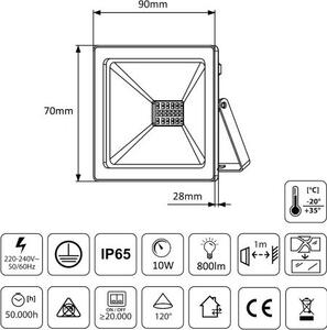 Proyector Led Delgado De 10w, Blanco Neutro De 800lm (4000k) Ip65, Premium Maclean Energy Mce510 Nw