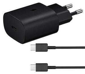 Hálózati töltő adapter, 5V / 3000mA, USB Type-C aljzat, USB Type-C kábellel, PD, gyorstöltés, Samsung, fekete, gyári