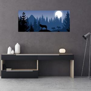 Kép - Egy farkasfalka teliholdkor (120x50 cm)