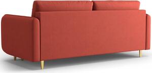 Piros szövet háromszemélyes kanapéágy MICADONI SCALETA 219 cm, arany alappal