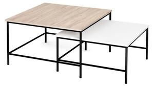 Fehér-natúr színű dohányzóasztal szett tölgyfa dekoros asztallappal 2 db-os 80x80 cm Fiorenza – Marckeric