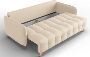 Bézs szövet háromüléses kanapéágy MICADONI SCALETA 219 cm arany alappal