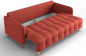 Piros szövet háromszemélyes kanapéágy MICADONI SCALETA 219 cm, arany alappal
