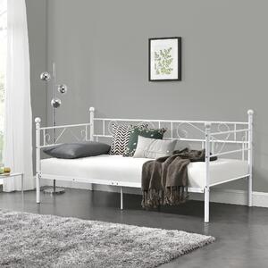 Fémkeretes ágy - egyszemélyes dizájn ágykeret 200 x 100cm ágyráccsal - fehér színben