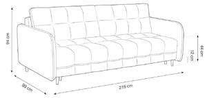 MICADONI SCALETA 219 cm-es mentazöld szövet háromszemélyes kanapéágy fekete talppal