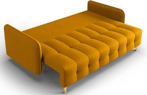 Mustársárga MICADONI SCALETA 219 cm-es háromüléses szövet kanapéágy arany alappal
