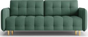 Zöld szövet háromszemélyes kanapéágy MICADONI SCALETA 219 cm, arany alappal