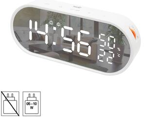 Home ébresztőóra, USB töltőkimenet, fehér kijelző, két ébresztési időpont, hőmérséklet és páratartalom mérés (LTC06)