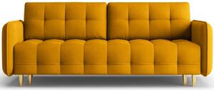 Mustársárga MICADONI SCALETA 219 cm-es háromüléses szövet kanapéágy arany alappal