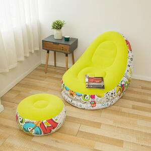 Felfújható fotel lábtartóval, kézi pumpával sárgászöld mintával (TH6097-green)