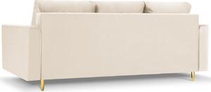 MICADONI LEONA 222 cm bézs bársony háromszemélyes kanapéágy arany alappal