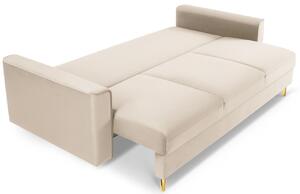 MICADONI LEONA 222 cm bézs bársony háromszemélyes kanapéágy arany alappal