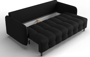 Fekete szövet háromszemélyes kanapéágy MICADONI SCALETA 219 cm fekete talppal