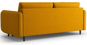 Mustársárga szövet háromszemélyes kanapéágy MICADONI SCALETA 219 cm fekete talppal