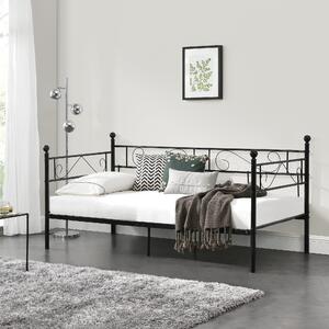 Fémkeretes ágy - egyszemélyes dizájn ágykeret 200 x 100cm ágyráccsal - fekete színben