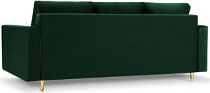 MICADONI LEONA 222 cm-es üveg zöld bársony háromszemélyes kanapéágy arany alappal