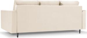 Bézs bársony háromszemélyes kanapéágy MICADONI LEONA 222 cm fekete talppal