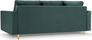 MICADONI LEONA 222 cm-es benzinkék bársony háromszemélyes kanapéágy arany alappal
