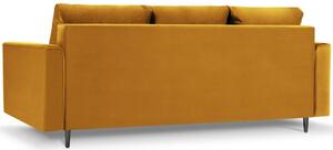 MICADONI LEONA 222 cm-es mustársárga bársony háromszemélyes kanapéágy fekete alappal