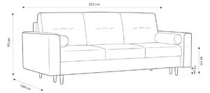 MICADONI LEONA 222 cm-es mustársárga bársony háromszemélyes kanapéágy fekete alappal