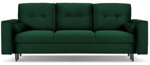 MICADONI LEONA 222 cm-es üveg zöld bársony háromszemélyes kanapéágy fekete alappal
