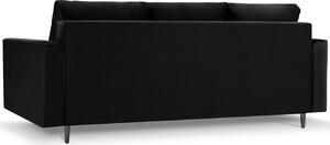 Fekete bársony háromszemélyes kanapéágy MICADONI LEONA 222 cm fekete talppal