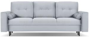 Világoskék bársony háromszemélyes kanapé MICADONI LEONA 222 cm, fekete talppal