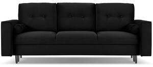 Fekete bársony háromszemélyes kanapéágy MICADONI LEONA 222 cm fekete talppal