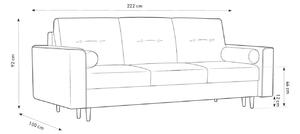 MICADONI LEONA 222 cm-es benzinkék bársony háromszemélyes kanapéágy fekete alappal