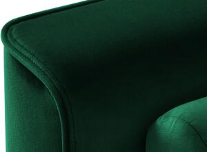 Palack zöld bársony sarokkanapé MICADONI LEONA 225 cm fekete talppal, bal